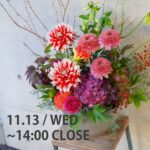 本日店舗の撮影があり、営業は14時までとなっております