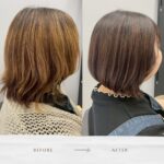 レイヤーの入ったスタイルから肩上前下りボブにスッキリカットさせて頂きました️