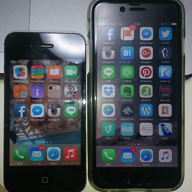 iPhone6と4sアイコンの大きさと間隔は一緒だった！#iPhone #スマホでかすぎ